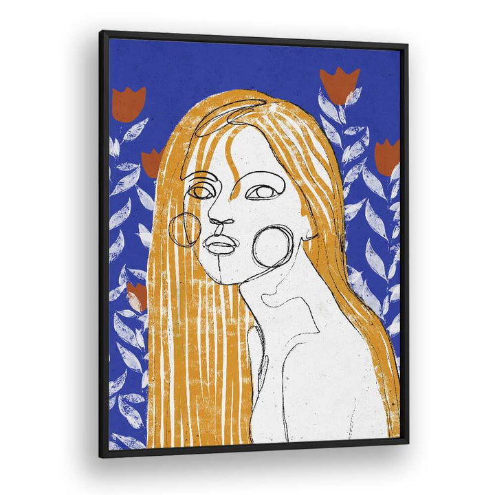 The Tulip Girl by Treechild Women Illustration Paintings in Black Plain Frame