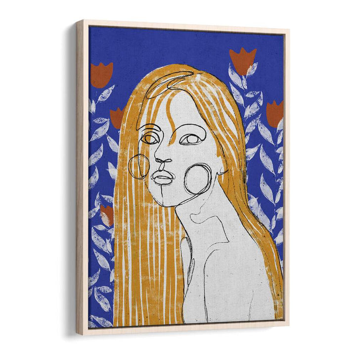 The Tulip Girl by Treechild Women Illustration Paintings in Oak Wood Floater Frame