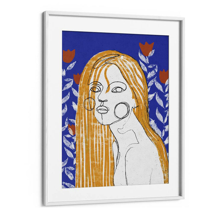 The Tulip Girl by Treechild Women Illustration Paintings in White Frame With Mount