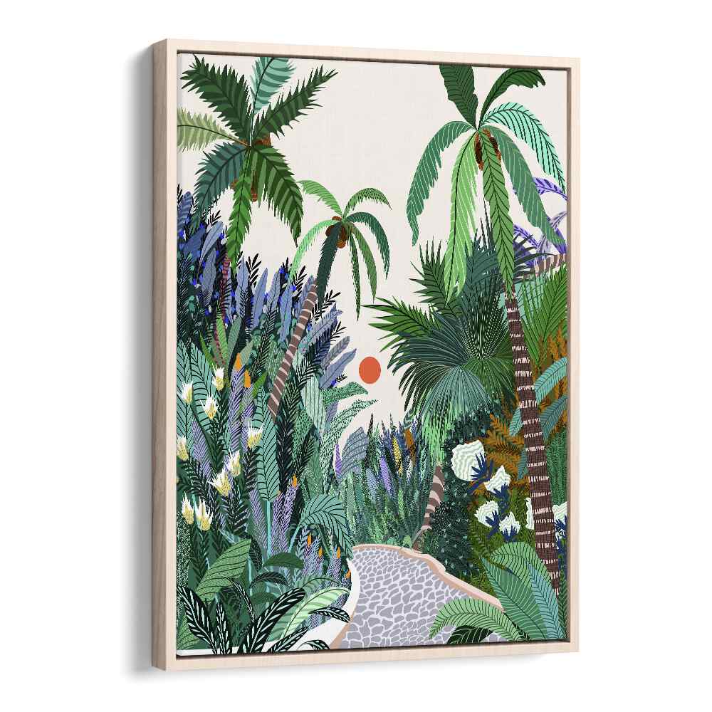 The Urban Jungle Route By Uma Gokhale Botanical Art Prints in Oak Wood Floater Frame