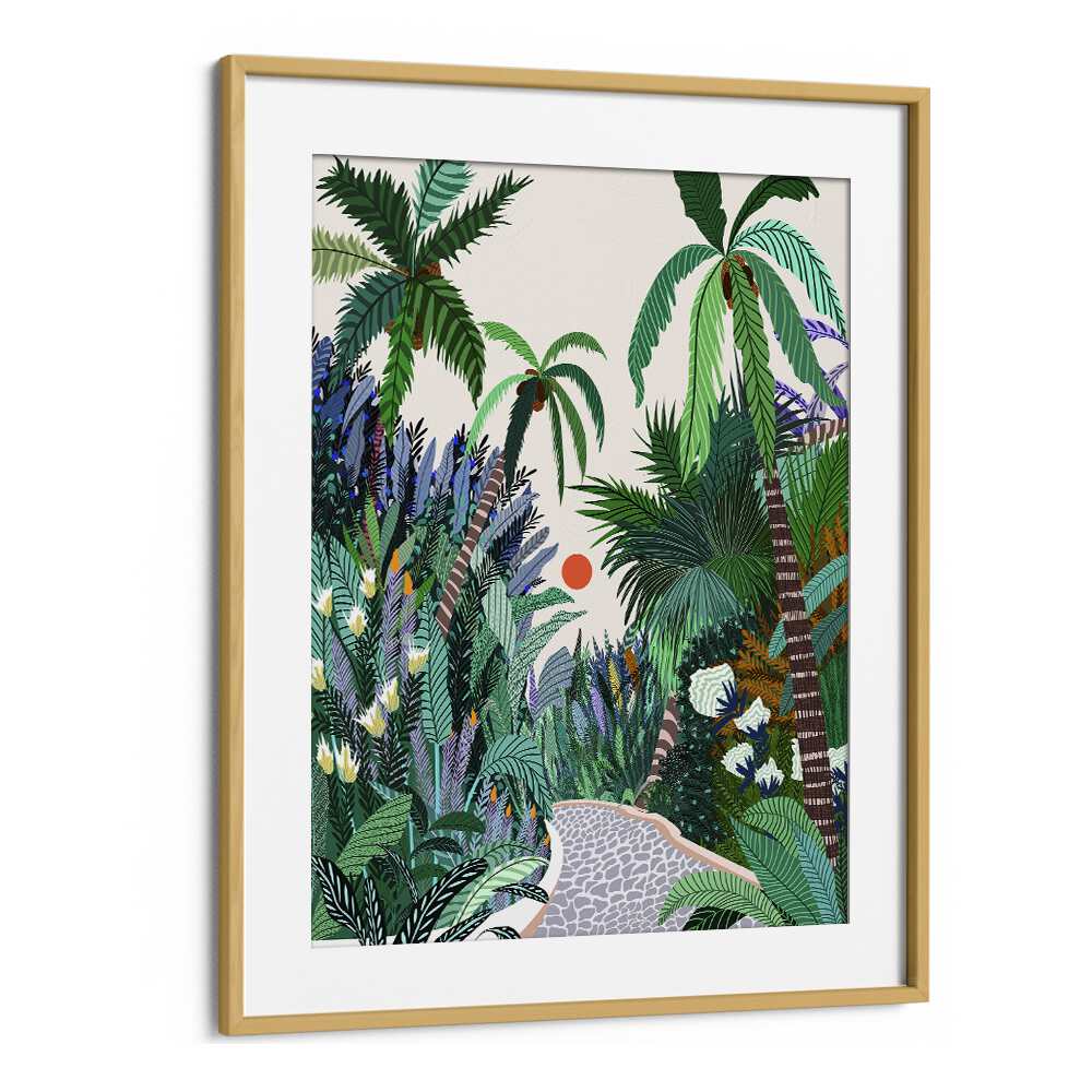 The Urban Jungle Route By Uma Gokhale Botanical Art Prints in Oak Wood Frame With Mount