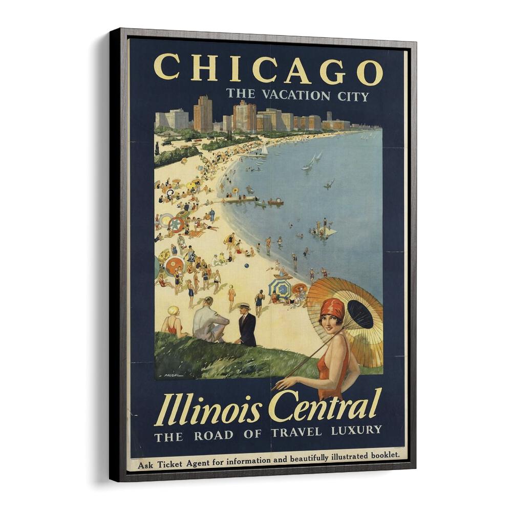 The Vacation City-Chicago Retro Vintage Travel Travel Posters in Black Floater Frame