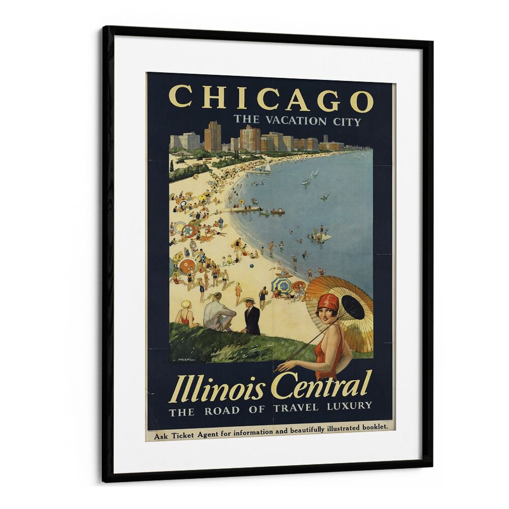 The Vacation City-Chicago Retro Vintage Travel Travel Posters in Black Frame With Mount