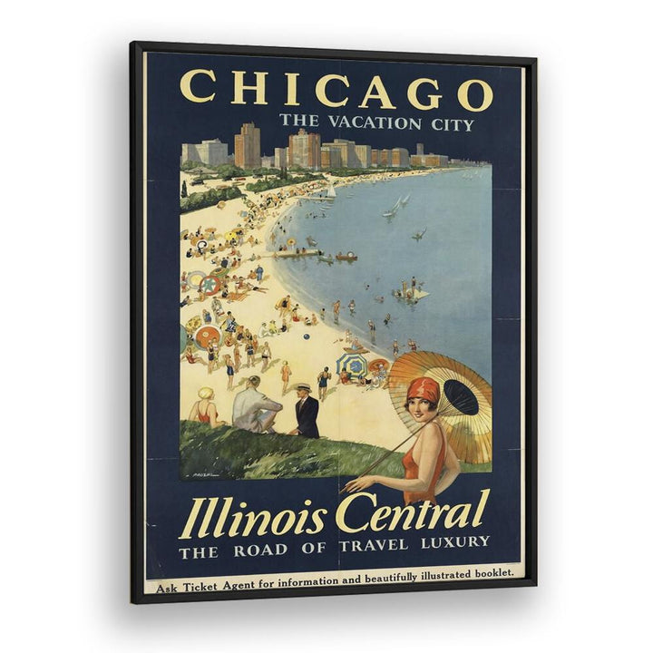 The Vacation City-Chicago Retro Vintage Travel Travel Posters in Black Plain Frame