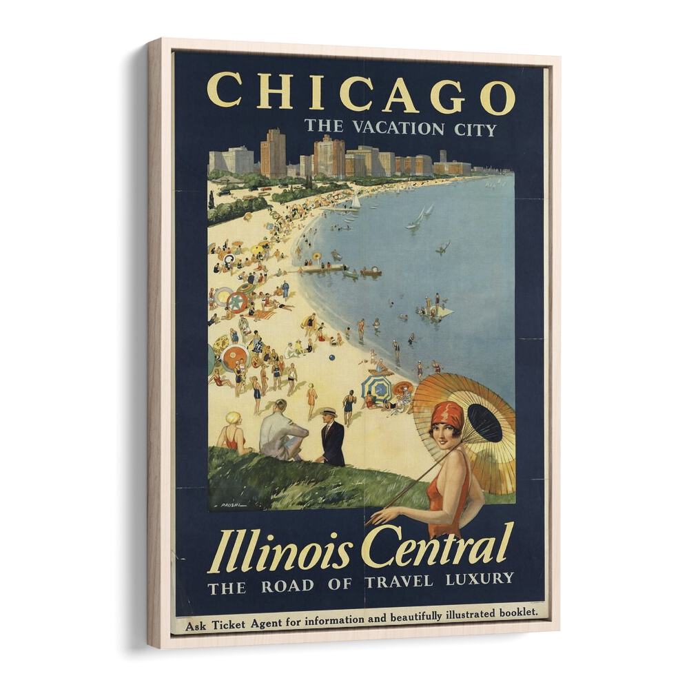 The Vacation City-Chicago Retro Vintage Travel Travel Posters in Oak Wood Floater Frame