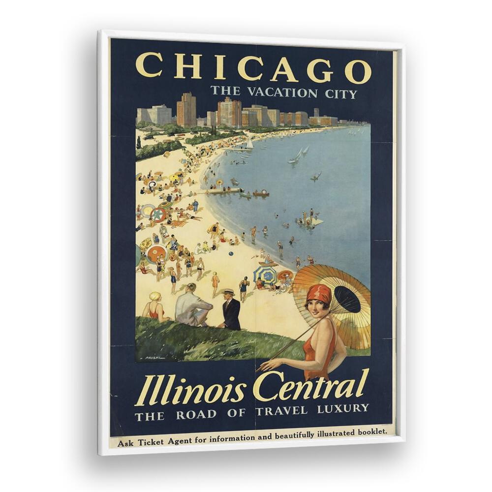 The Vacation City-Chicago Retro Vintage Travel Travel Posters in White Plain Frame