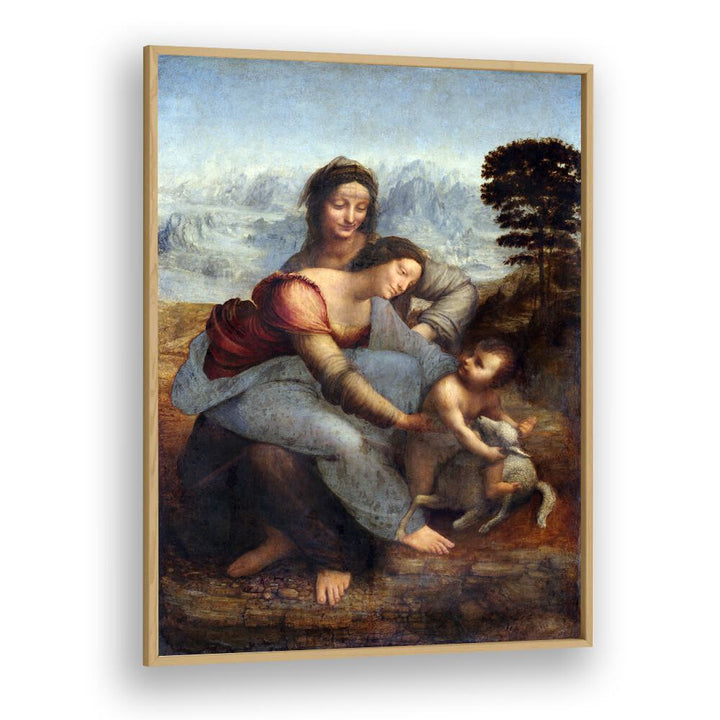 The Virgin And The Childern With The Saint Vintage Paintings in Oak Wood Plain Frame