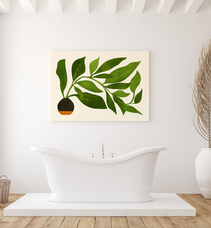 The Wanderer by Kristian Gallagher Botanical Flower Paintings Floral Paintings in Gallery Wrap placed on a white wall behind a bath tub for bathroom