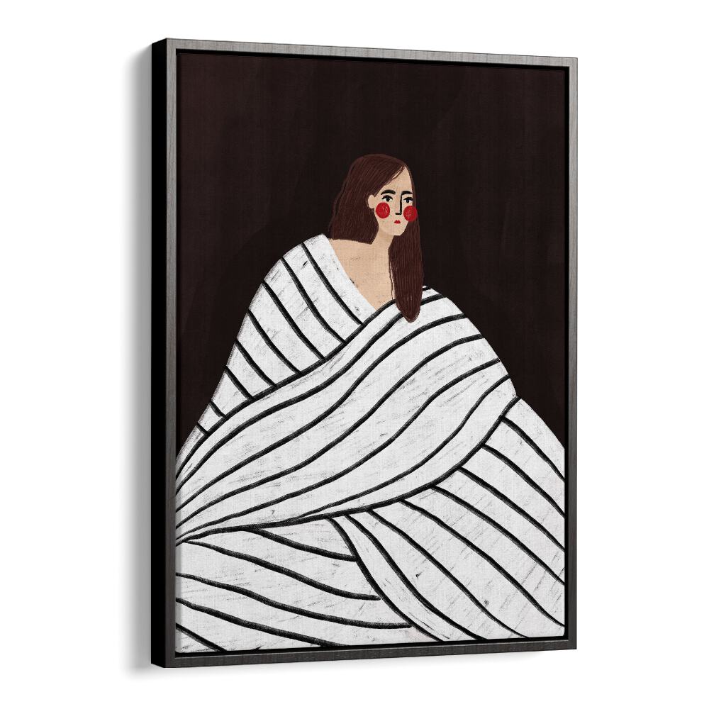 The Woman With Black and White Stripes By Bea Muller Women Illustration Paintings in Black Floater Frame