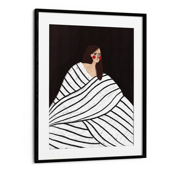 The Woman With Black and White Stripes By Bea Muller Women Illustration Paintings in Black Frame With Mount