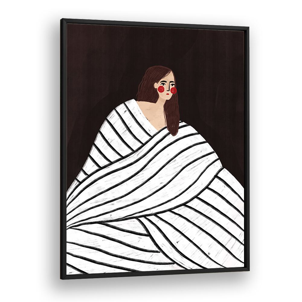 The Woman With Black and White Stripes By Bea Muller Women Illustration Paintings in Black Plain Frame