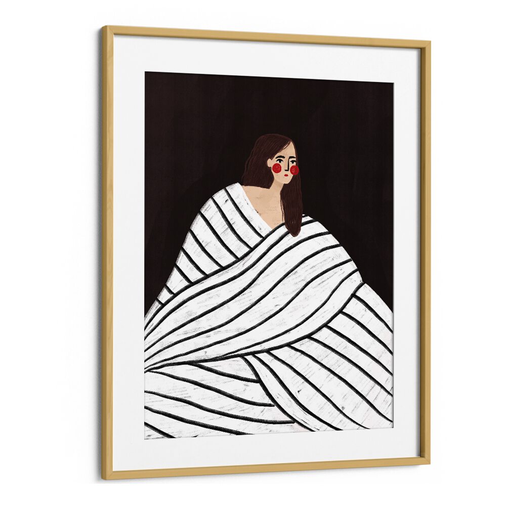 The Woman With Black and White Stripes By Bea Muller Women Illustration Paintings in Oak Wood Frame With Mount