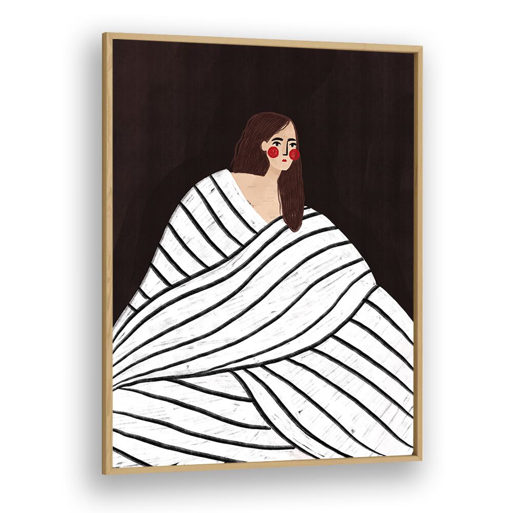 The Woman With Black and White Stripes By Bea Muller Women Illustration Paintings in Oak Wood Plain Frame