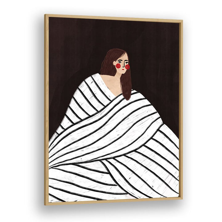 The Woman With Black and White Stripes By Bea Muller Women Illustration Paintings in Oak Wood Plain Frame