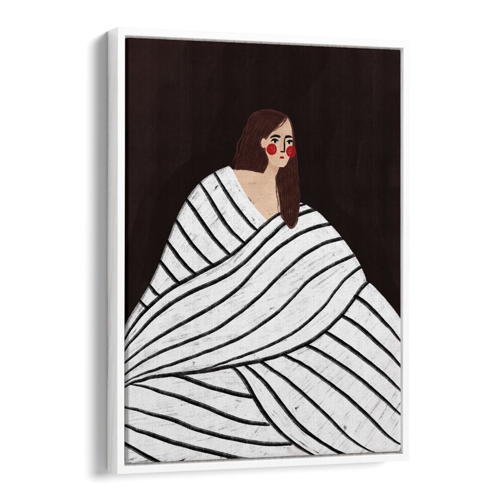 The Woman With Black and White Stripes By Bea Muller Women Illustration Paintings in White Floater Frame