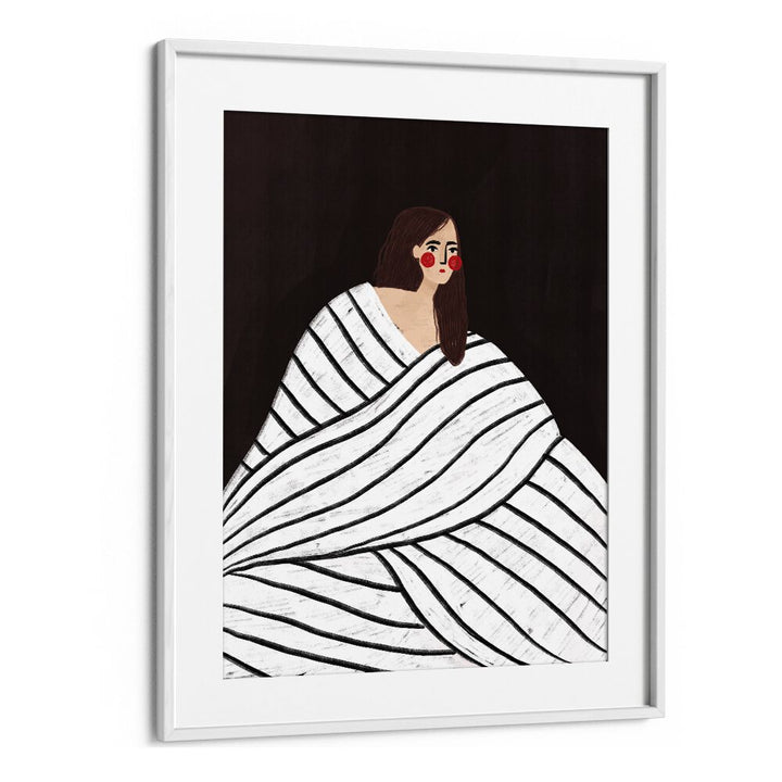 The Woman With Black and White Stripes By Bea Muller Women Illustration Paintings in White Frame With Mount