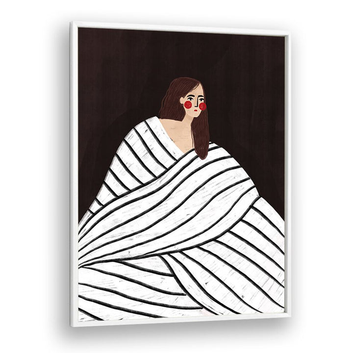 The Woman With Black and White Stripes By Bea Muller Women Illustration Paintings in White Plain Frame