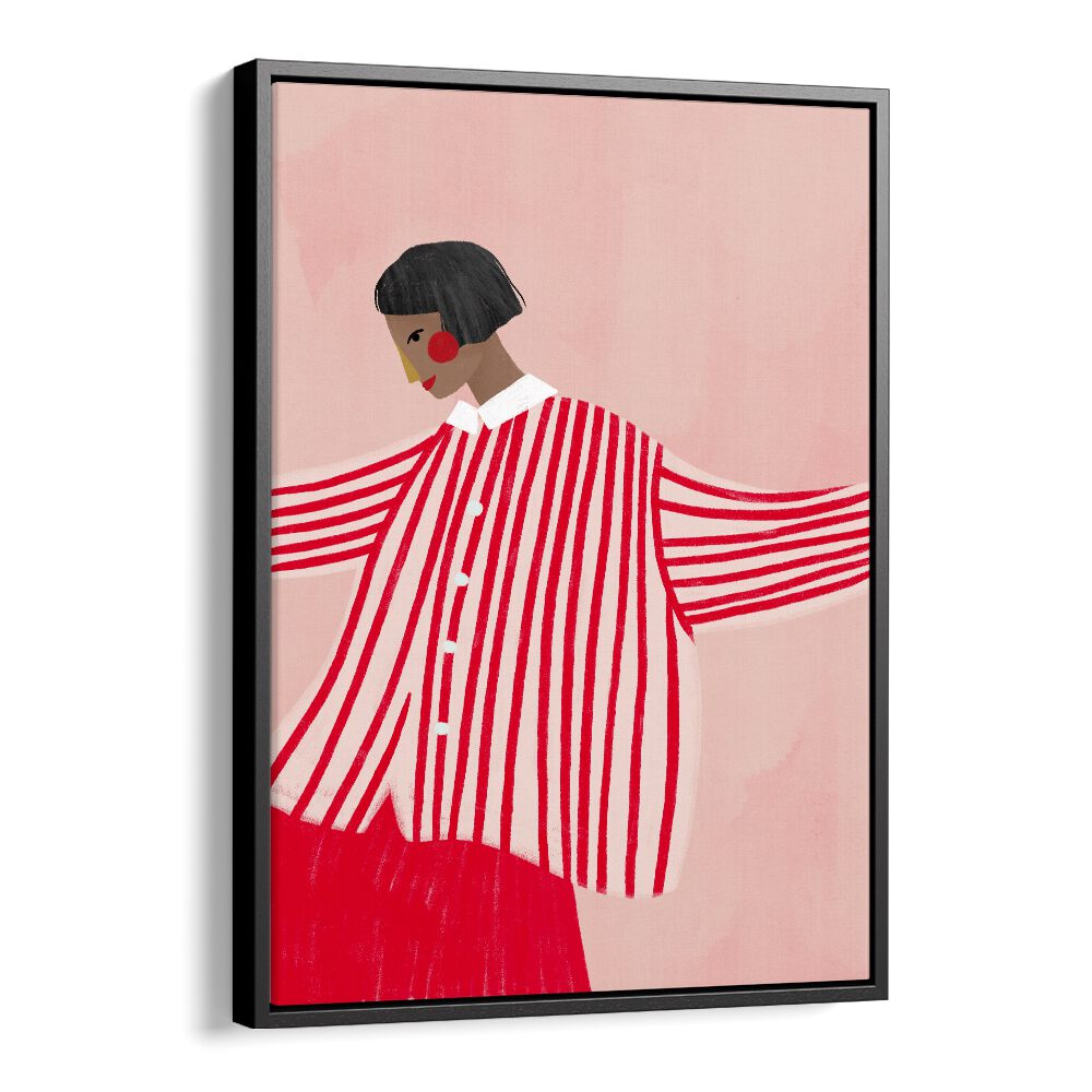 The Woman With Red Stripes By Bea Muller Women Illustration Paintings in Black Floater Frame