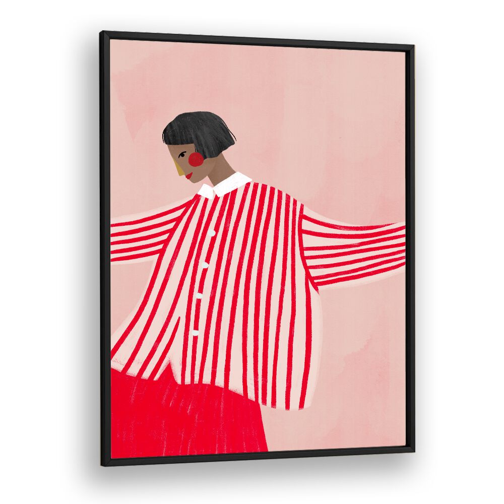 The Woman With Red Stripes By Bea Muller Women Illustration Paintings in Black Plain Frame