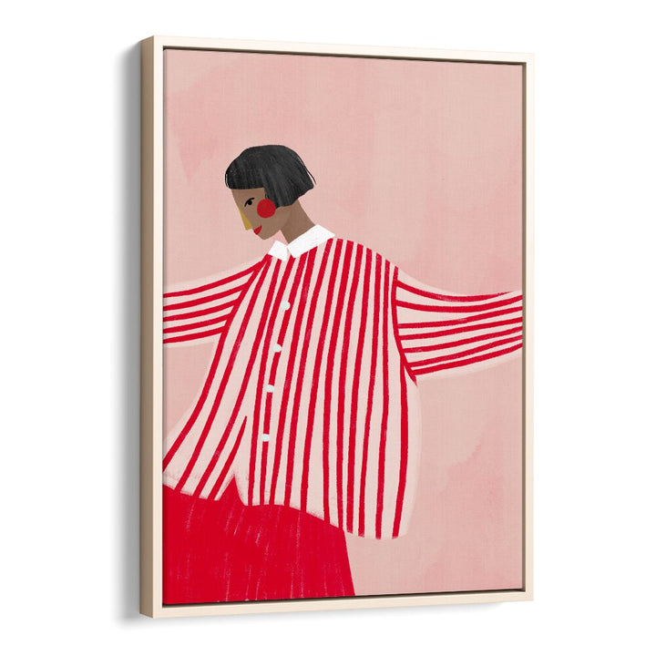 The Woman With Red Stripes By Bea Muller Women Illustration Paintings in Oak Wood Floater Frame