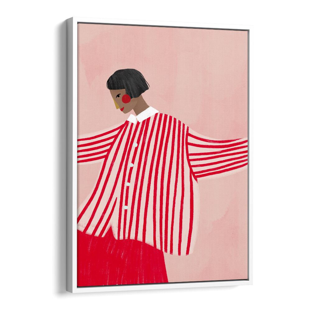 The Woman With Red Stripes By Bea Muller Women Illustration Paintings in White Floater Frame