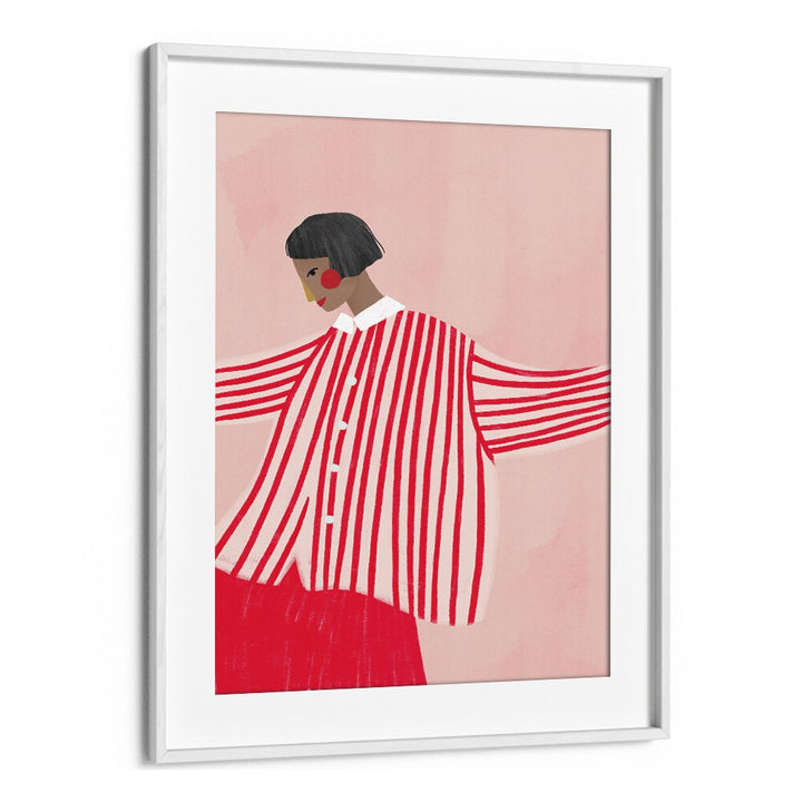 The Woman With Red Stripes By Bea Muller Women Illustration Paintings in White Frame With Mount