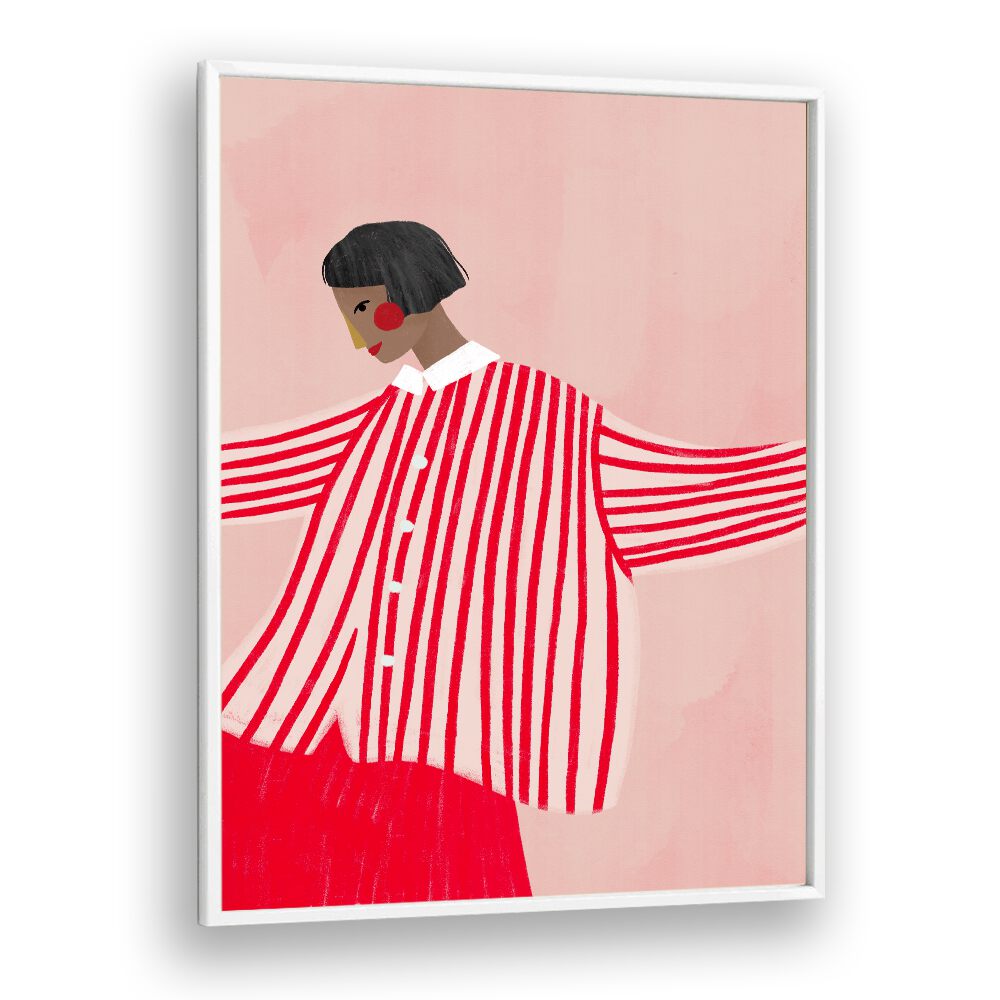 The Woman With Red Stripes By Bea Muller Women Illustration Paintings in White Plain Frame