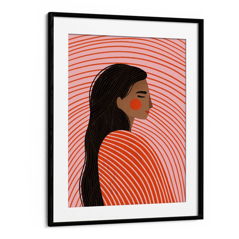 The Woman With The Lines By Bea Muller Women Illustration Paintings in Black Frame With Mount