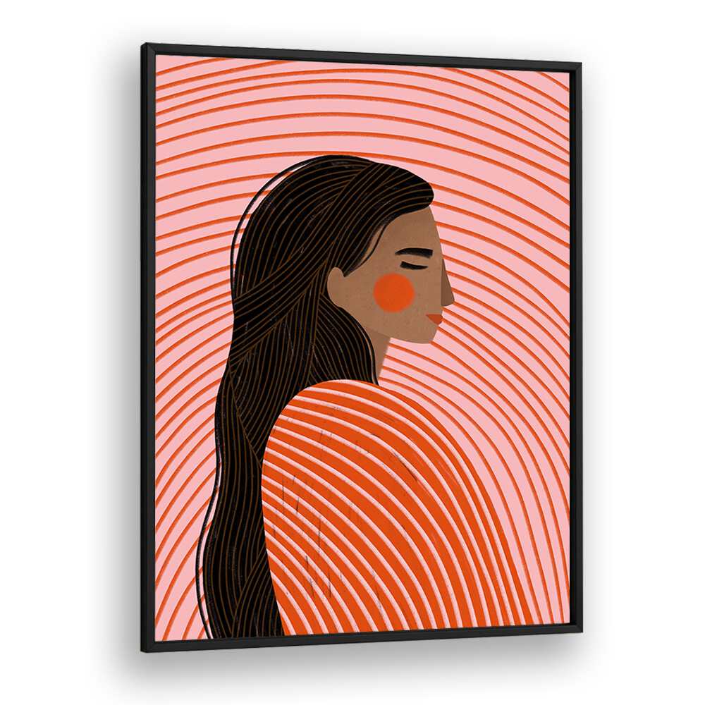 The Woman With The Lines By Bea Muller Women Illustration Paintings in Black Plain Frame