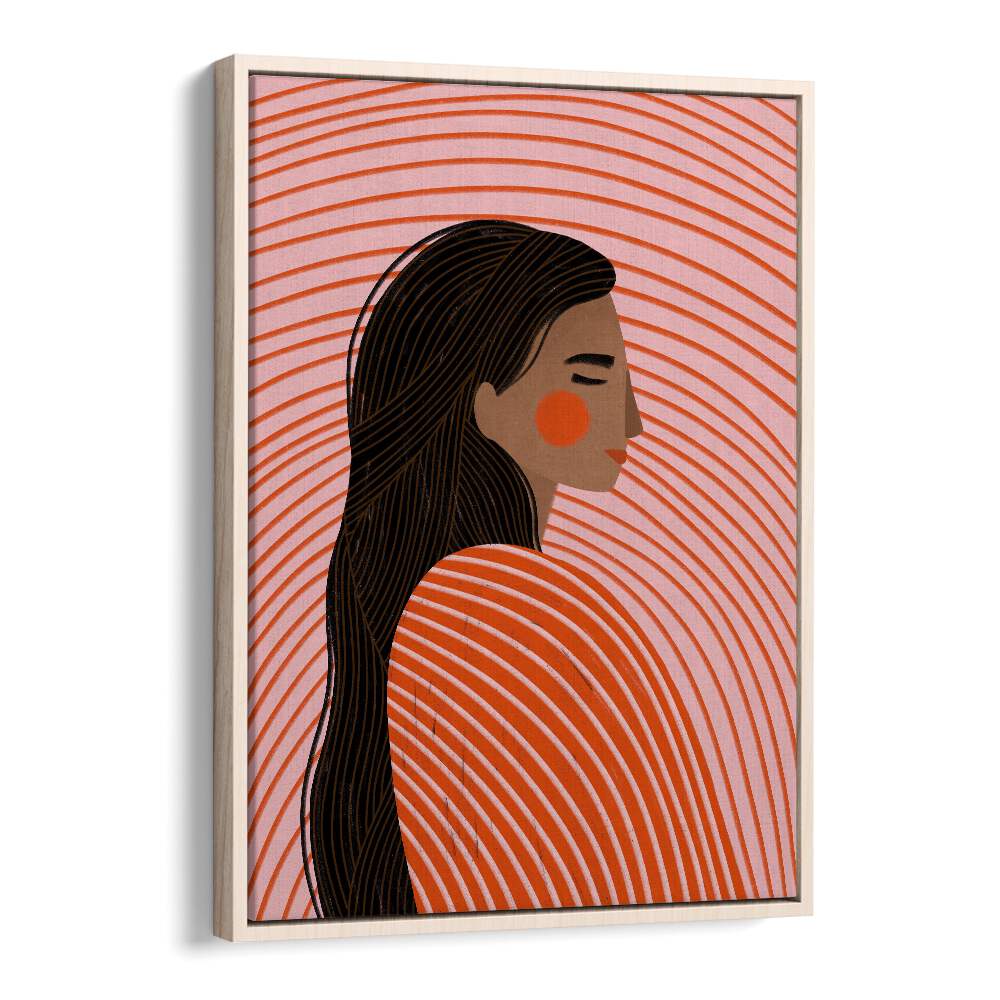 The Woman With The Lines By Bea Muller Women Illustration Paintings in Oak Wood Floater Frame