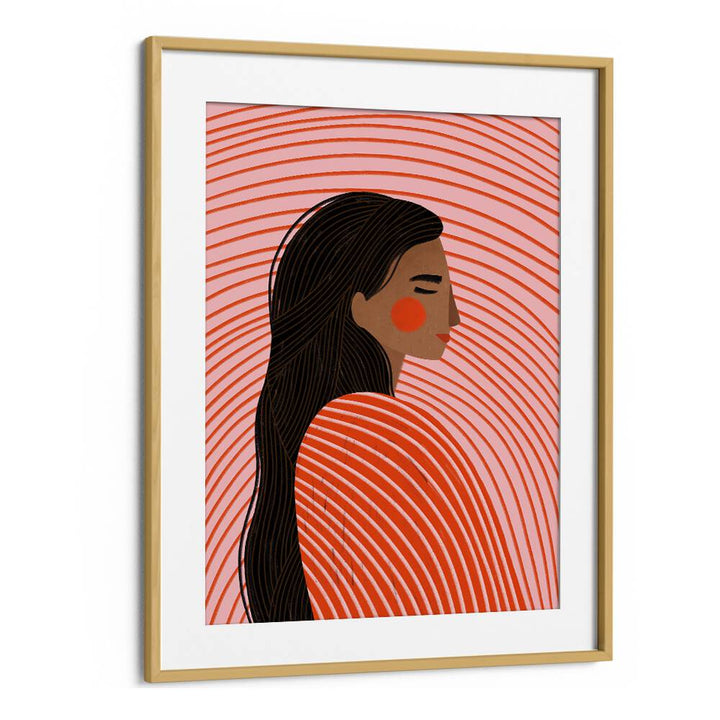 The Woman With The Lines By Bea Muller Women Illustration Paintings in Oak Wood Frame With Mount