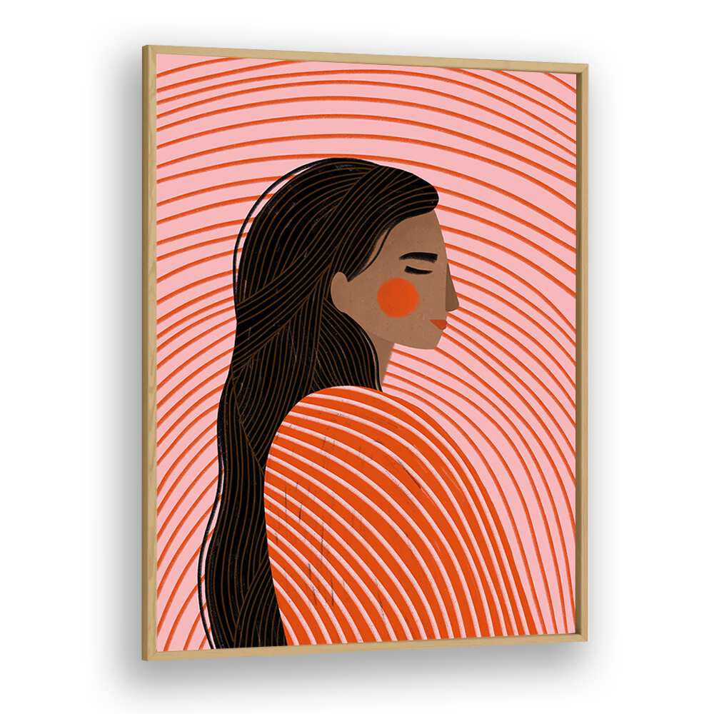 The Woman With The Lines By Bea Muller Women Illustration Paintings in Oak Wood Plain Frame