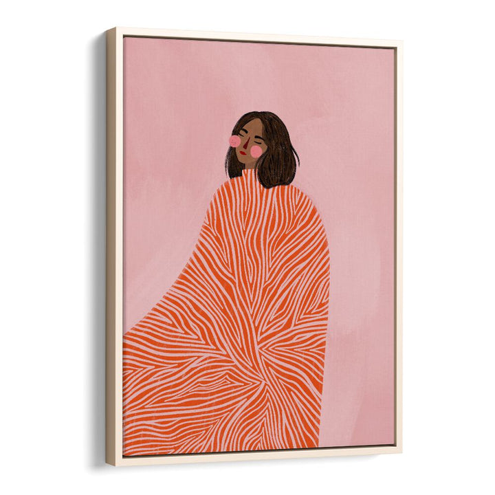 The Woman With The Swirls By Bea Muller Women Illustration Paintings in Oak Wood Floater Frame