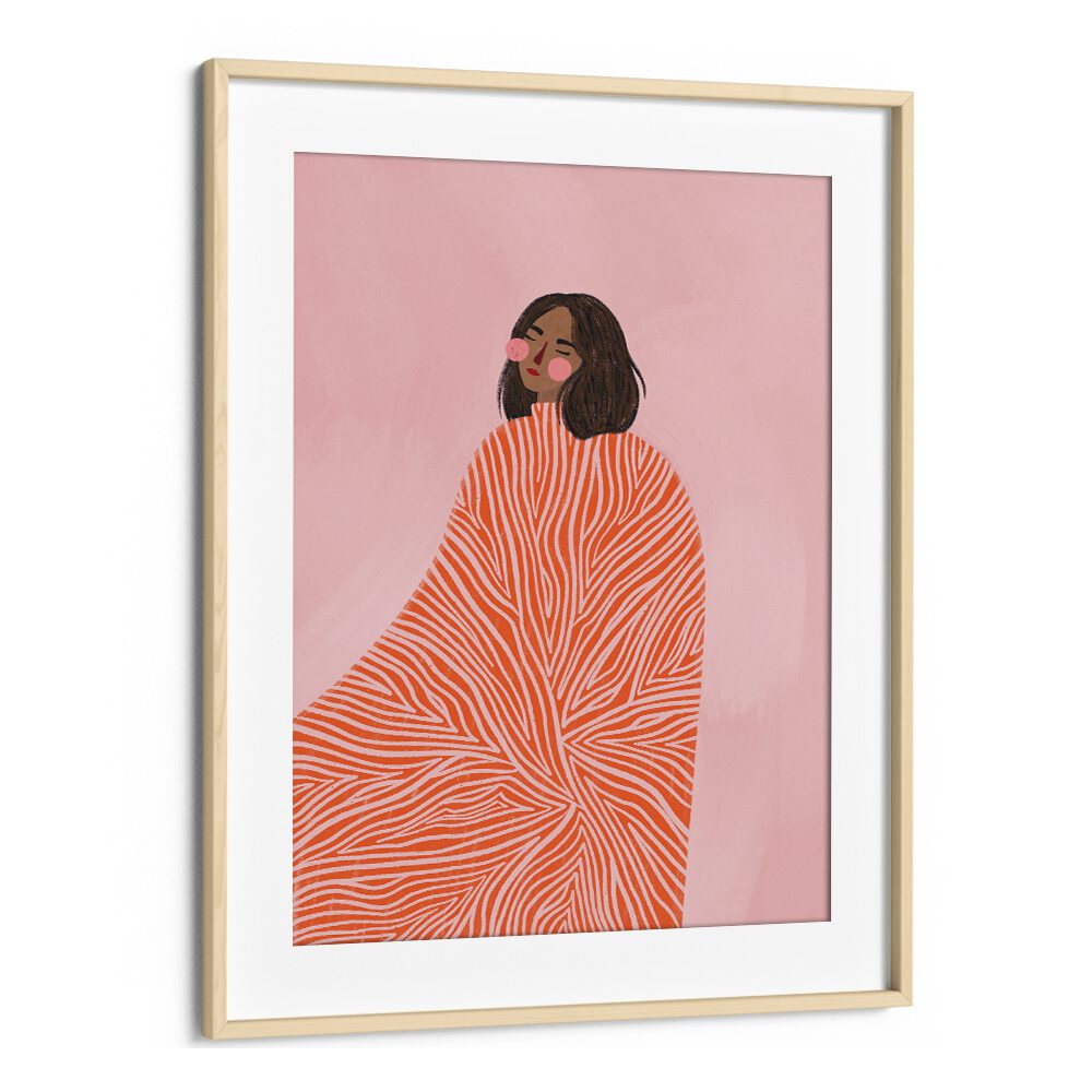 The Woman With The Swirls By Bea Muller Women Illustration Paintings in Oak Wood Frame With Mount