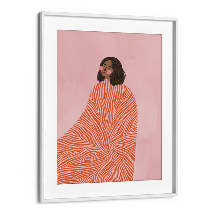 The Woman With The Swirls By Bea Muller Women Illustration Paintings in White Frame With Mount