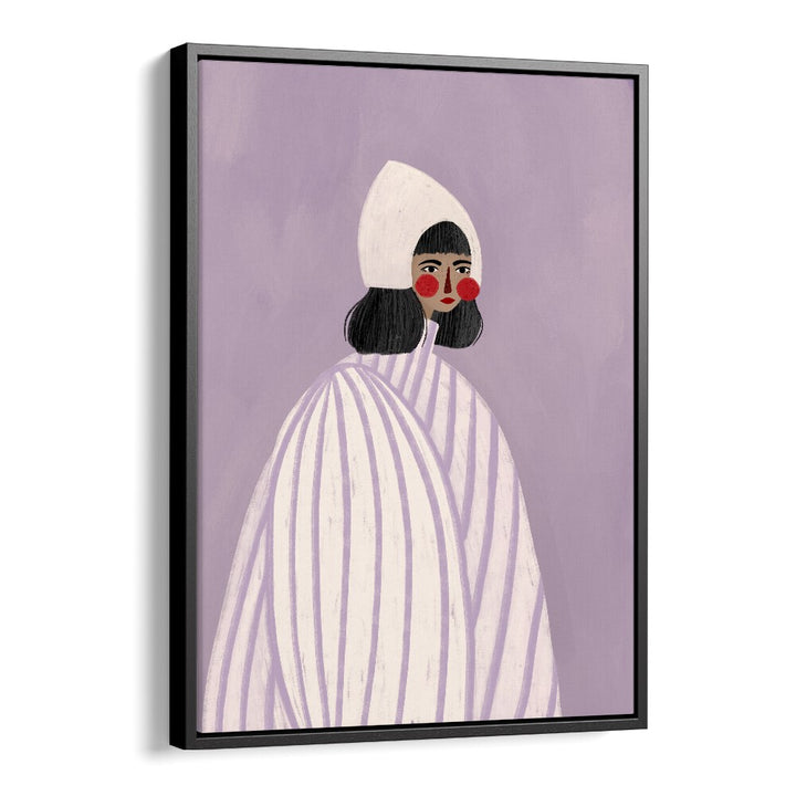 The Woman With The White Hat By Bea Muller Women Illustration Paintings in Black Floater Frame