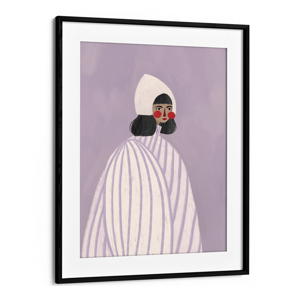 The Woman With The White Hat By Bea Muller Women Illustration Paintings in Black Frame With Mount