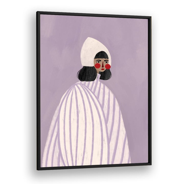 The Woman With The White Hat By Bea Muller Women Illustration Paintings in Black Plain Frame