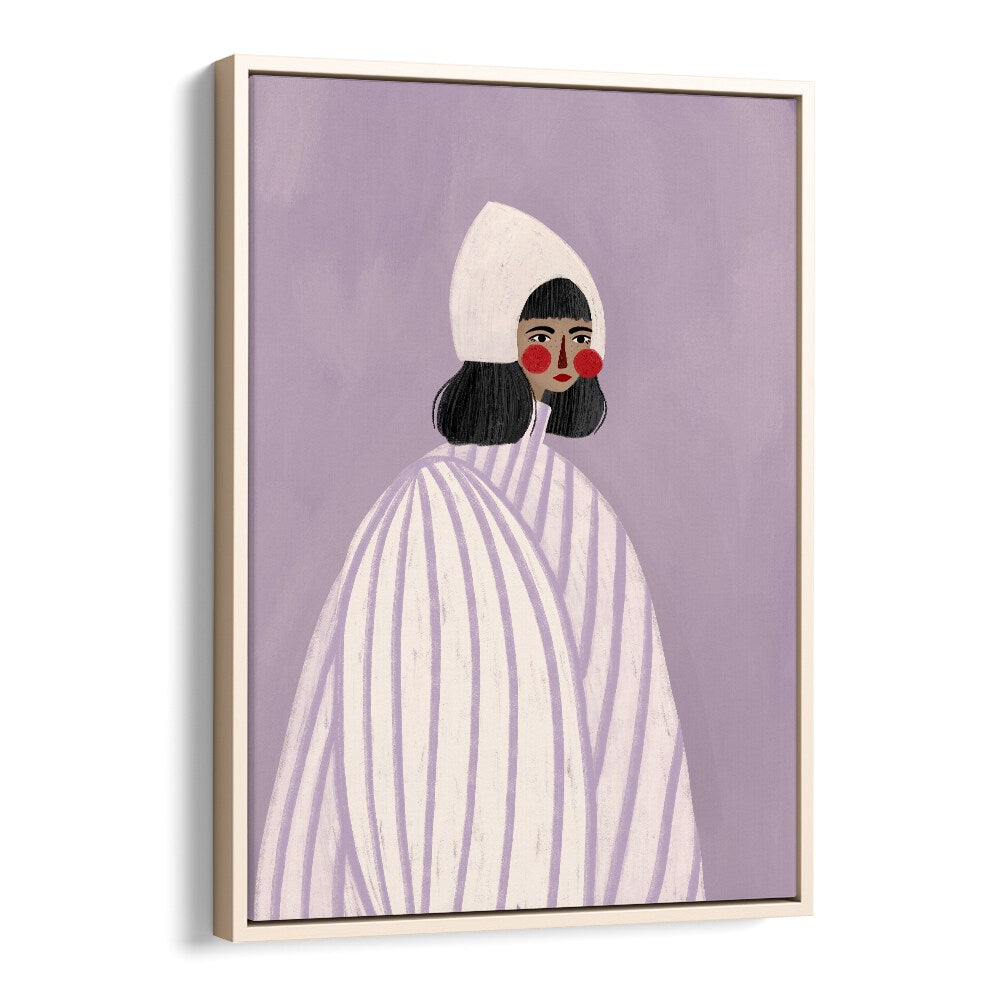 The Woman With The White Hat By Bea Muller Women Illustration Paintings in Oak Wood Floater Frame