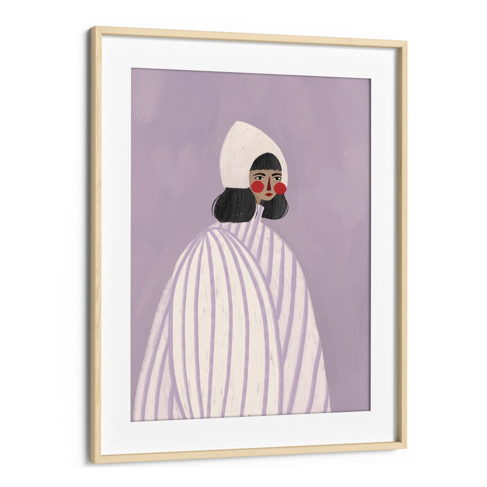 The Woman With The White Hat By Bea Muller Women Illustration Paintings in Oak Wood Frame With Mount