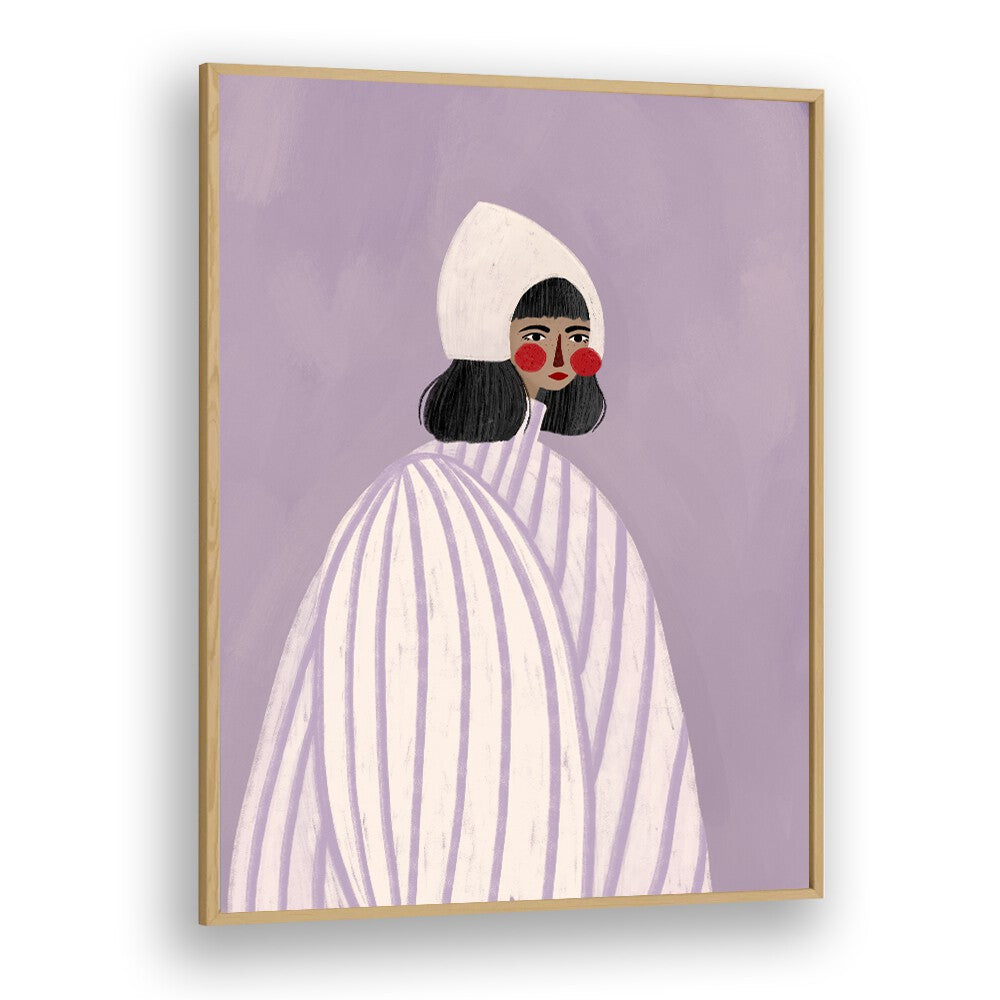 The Woman With The White Hat By Bea Muller Women Illustration Paintings in Oak Wood Plain Frame