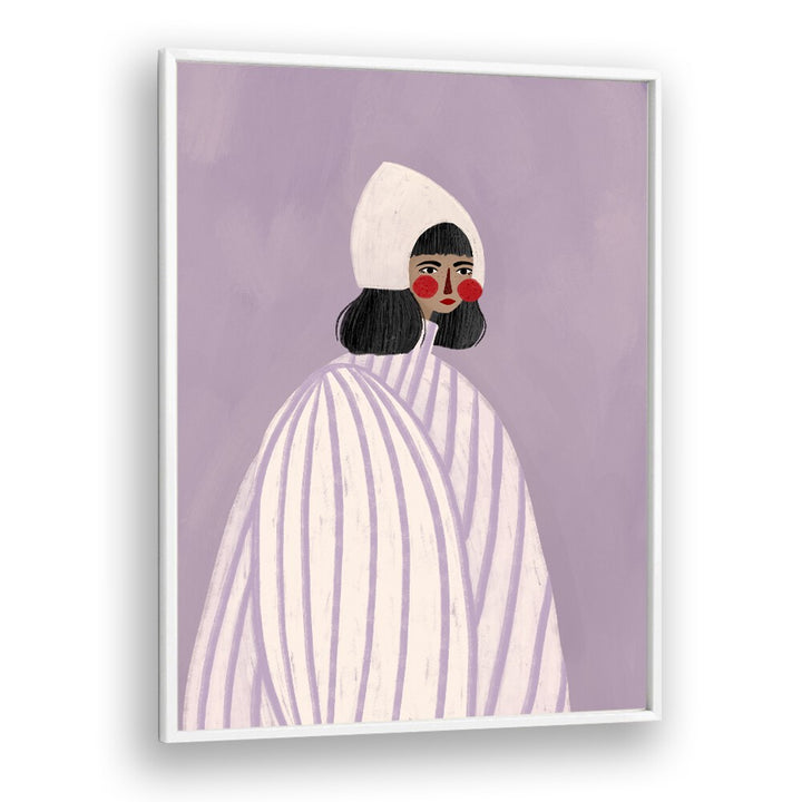 The Woman With The White Hat By Bea Muller Women Illustration Paintings in White Plain Frame