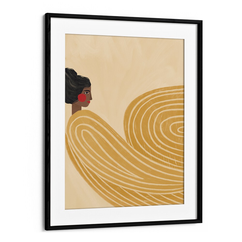 The Woman With The Yellow Stripes By Bea Muller Women Illustration Paintings in Black Frame With Mount