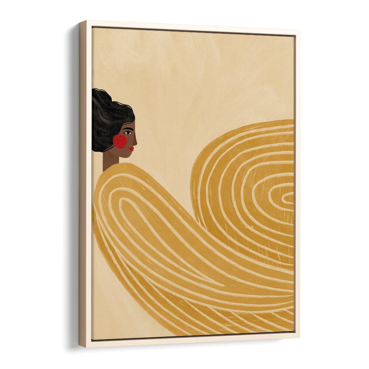 The Woman With The Yellow Stripes By Bea Muller Women Illustration Paintings in Oak Wood Floater Frame