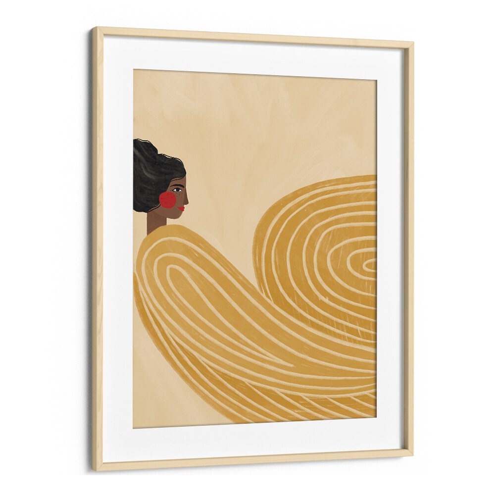 The Woman With The Yellow Stripes By Bea Muller Women Illustration Paintings in Oak Wood Frame With Mount