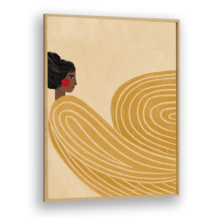 The Woman With The Yellow Stripes By Bea Muller Women Illustration Paintings in Oak Wood Plain Frame