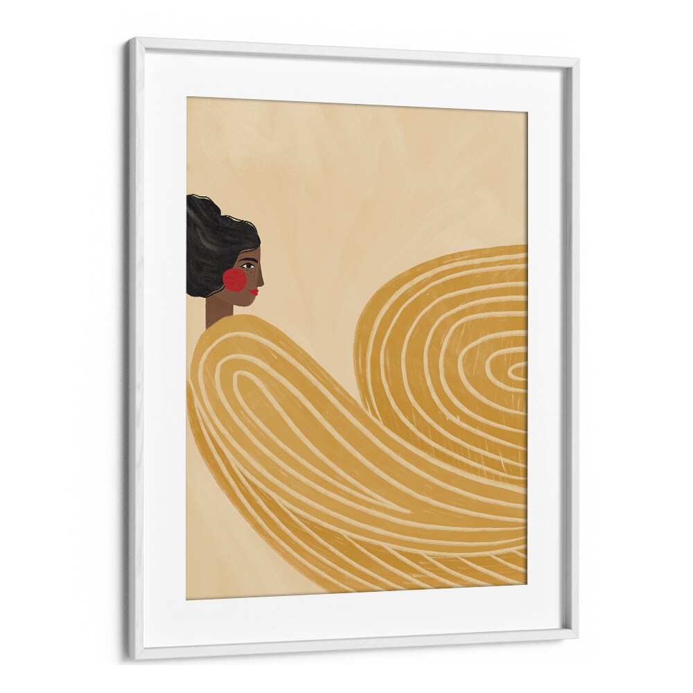 The Woman With The Yellow Stripes By Bea Muller Women Illustration Paintings in White Frame With Mount