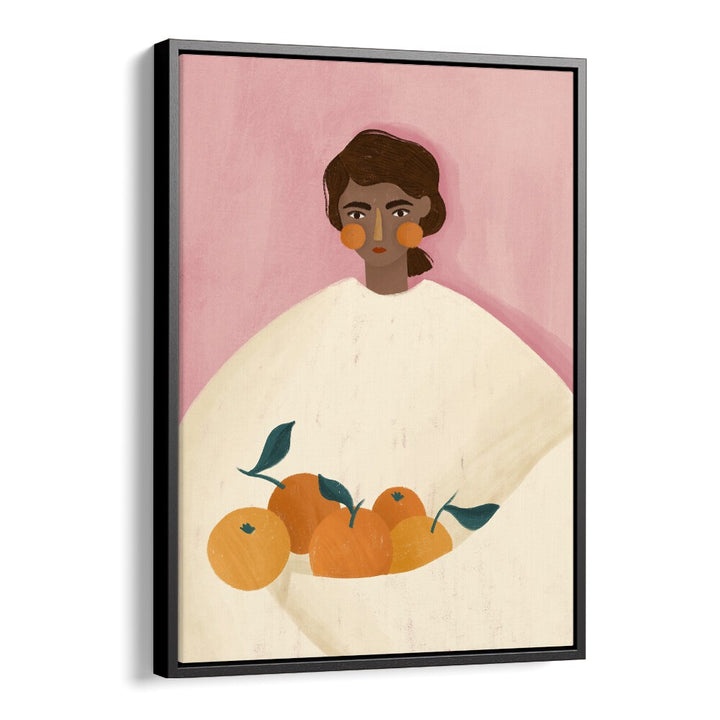 The Woman With the Oranges By Bea Muller Women Illustration Paintings in Black Floater Frame