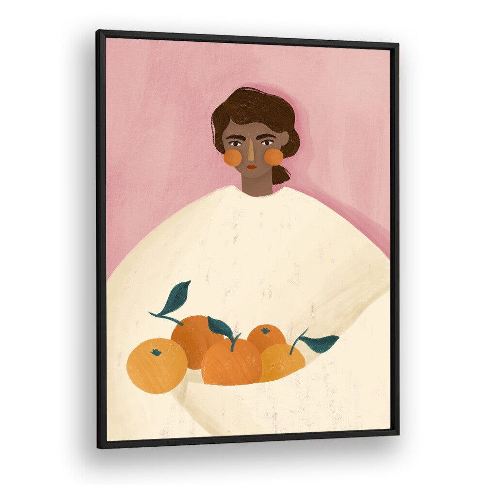 The Woman With the Oranges By Bea Muller Women Illustration Paintings in Black Plain Frame