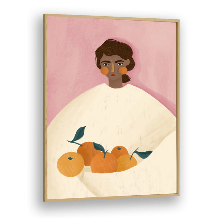 The Woman With the Oranges By Bea Muller Women Illustration Paintings in Oak Wood Plain Frame